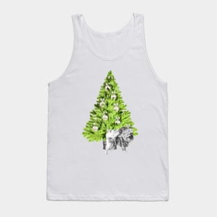 Pomeranian Dog Christmas scene with Christmas tree and Santa hat Tank Top